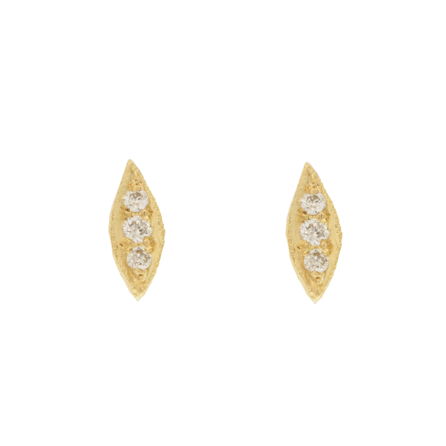 Yasuko Azuma: 18ky, leaf studs, 0.06ct diamonds, measure 3/16" x 1/16"