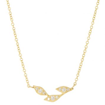Yasuko Azuma: 18ky, 3 leaf necklace, 0.09 ct. diamonds, chain measures 16",  leaf cluster measures 3/16" x 9/16"