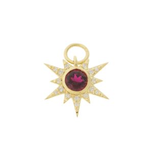 Three Stories Jewelry: SINGLE Tiny Love Explosion Tourmaline Charm, 14K Yellow Gold .665TCW, measure 1/2" x 7/16" including bail