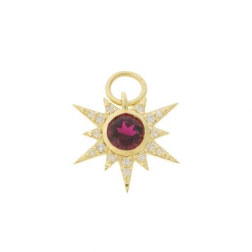 Three Stories Jewelry: SINGLE Tiny Love Explosion Tourmaline Charm, 14K Yellow Gold .665TCW, measure 1/2" x 7/16" including bail