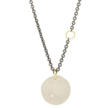 Sarah McGuire: Ursa Minor Necklace, silver disk, 18ky, oxid, 18"