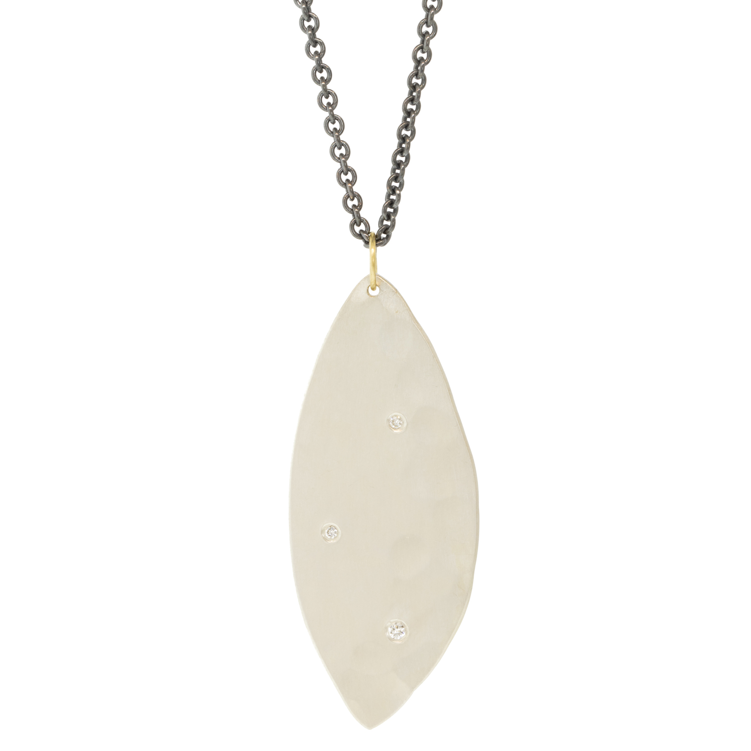 Sarah McGuire: Large Petal Necklace, 3 flush set diamonds, 20"