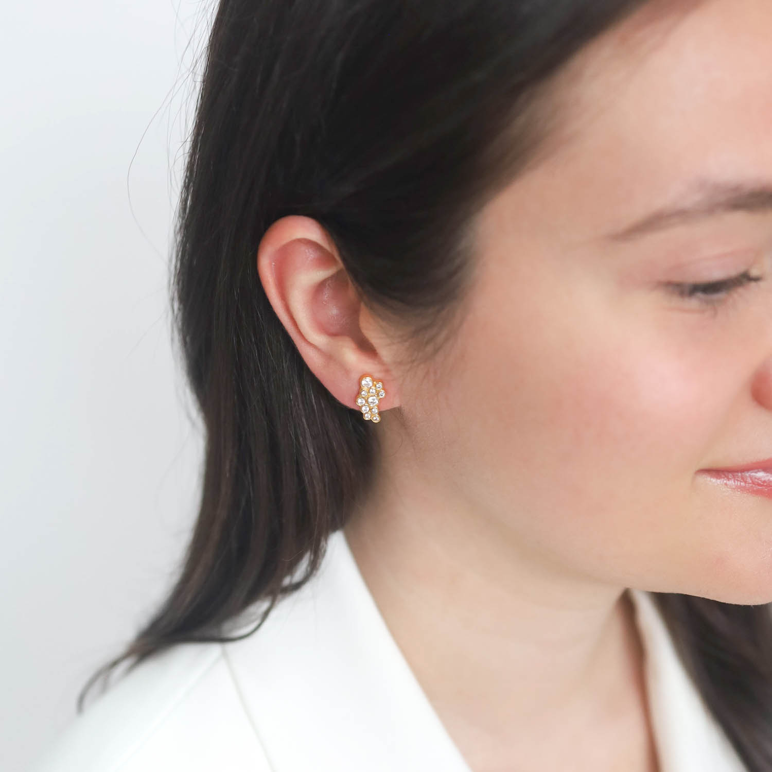 Gurhan: Earring,22k Yellow gold,Pointelle diamond crawler,mixed size white diamonds,0.54ctw,Small version , measures 1/4" x 3/8"