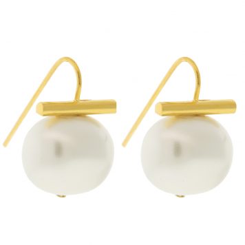 Catherine Canino: Medium White Pebble Earrings w/ Polished 14K Over Brass