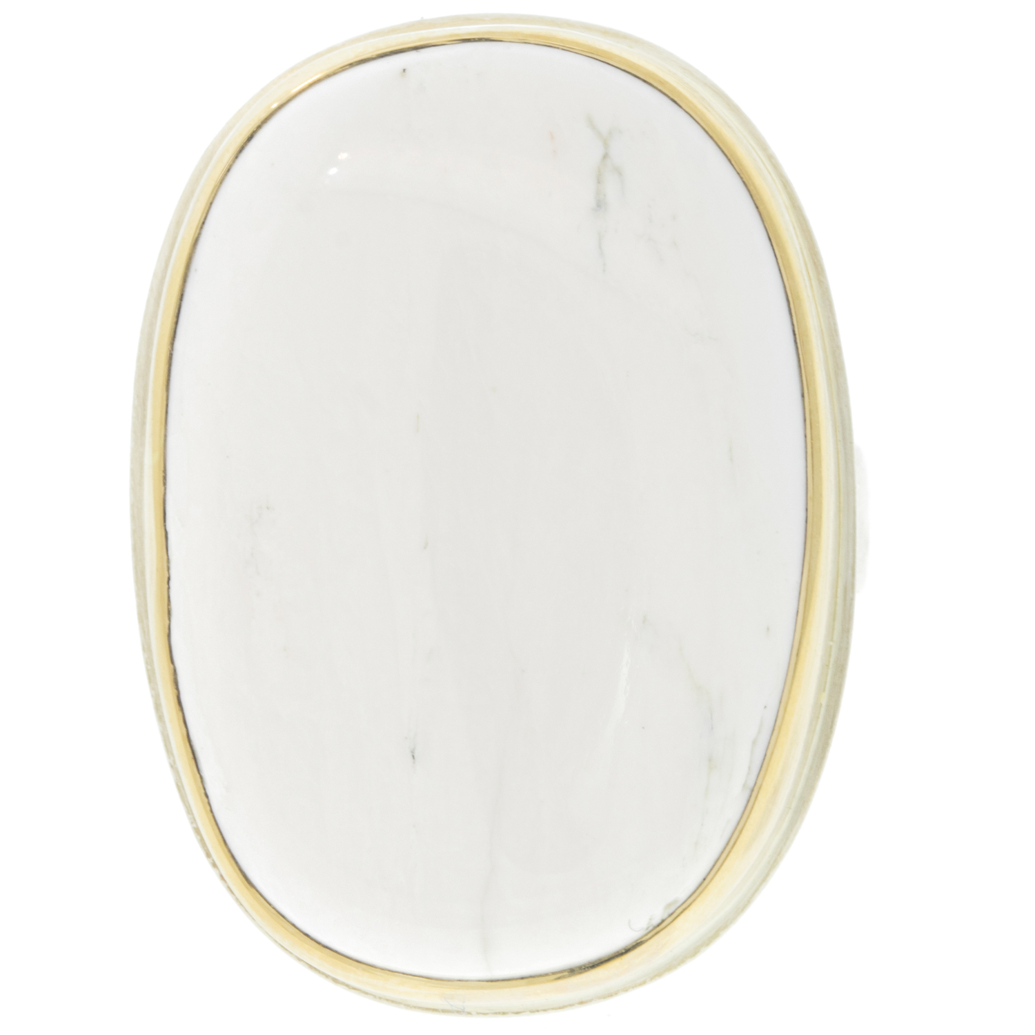Jamie Joseph:WHITE BUFFALO TURQUOISE Sterling & 14K Gold Ring w/ Vertical Oval on Comfort Band, size 8, 1 1/16" x 11/16"