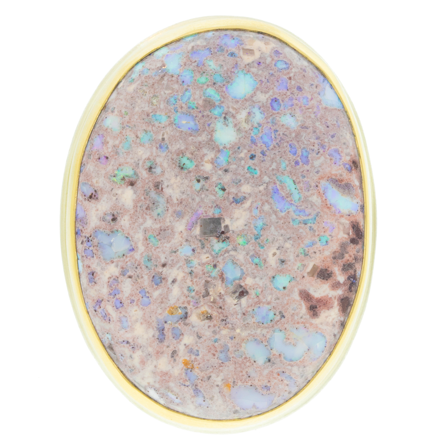 Jamie Joseph: MEXICAN FIRE OPAL Sterling & 14K gold Ring w/ large vertical oval on comfort band, size 8 Measures 1 1/16" x 3/4"