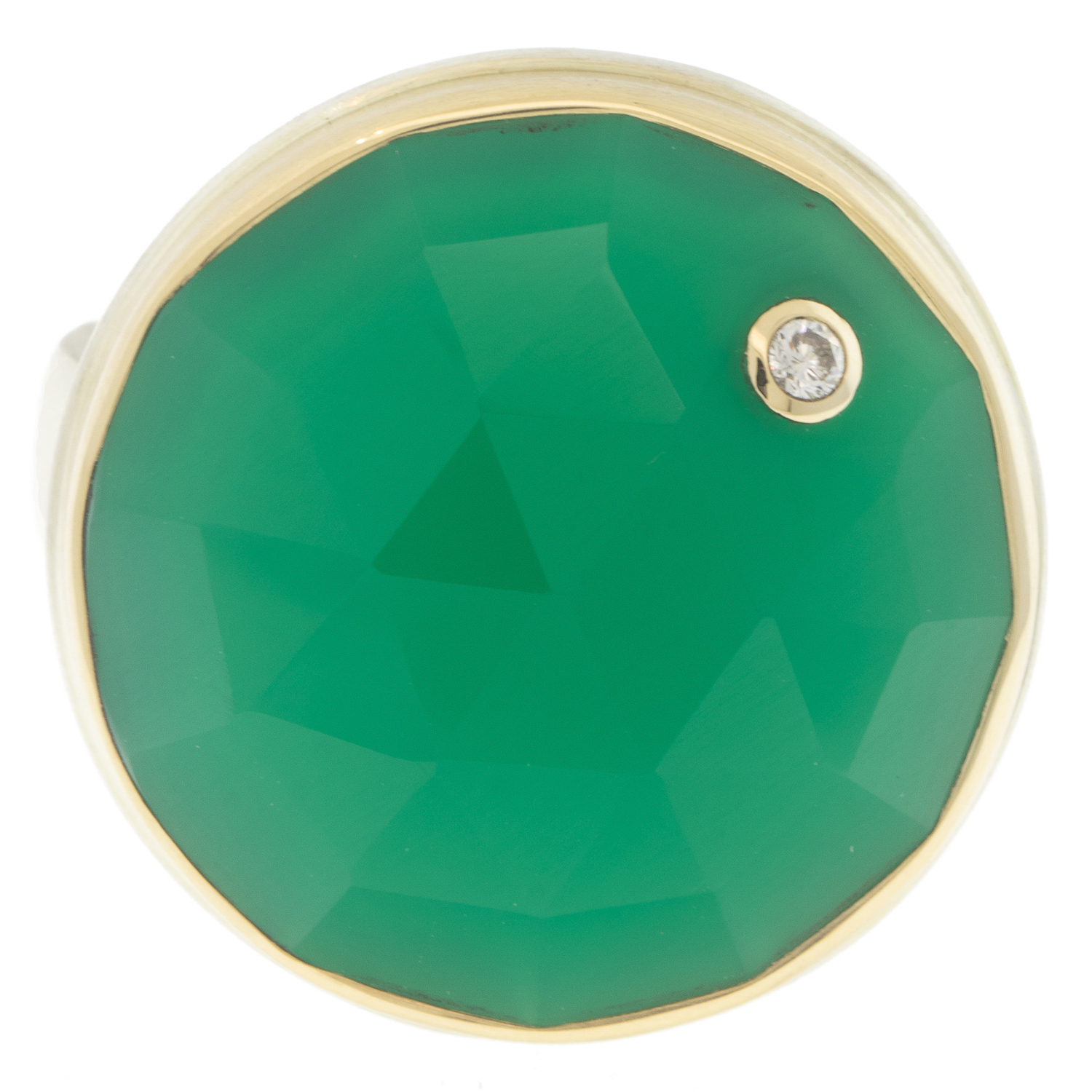 Jamie Joseph: green onyx Sterling and 14K gold ring w/ round rose cut and .03 ct diamond on comfort fit band sz 8 .25