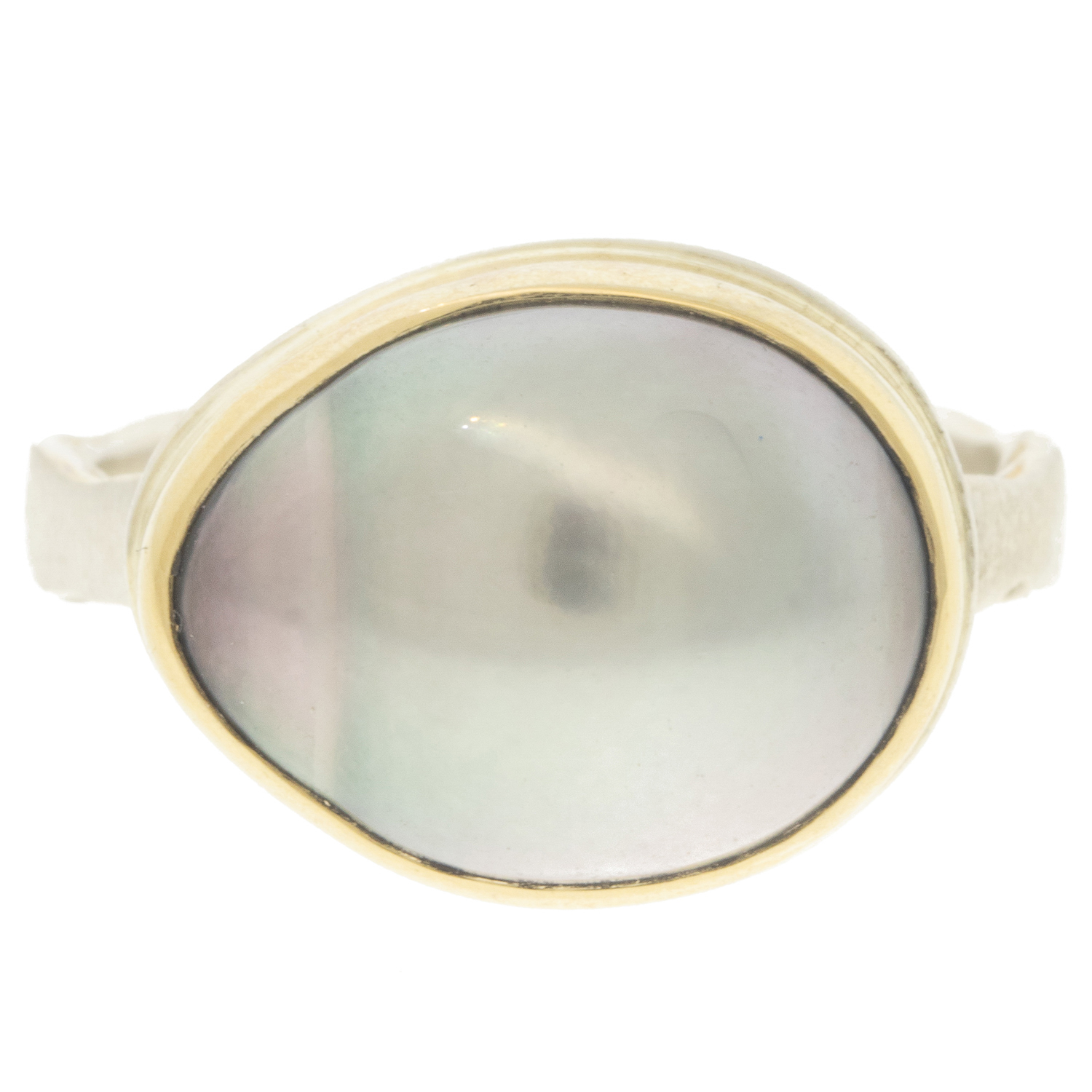 gold and silver ring with pearl by jewelry designer Jamie Joseph