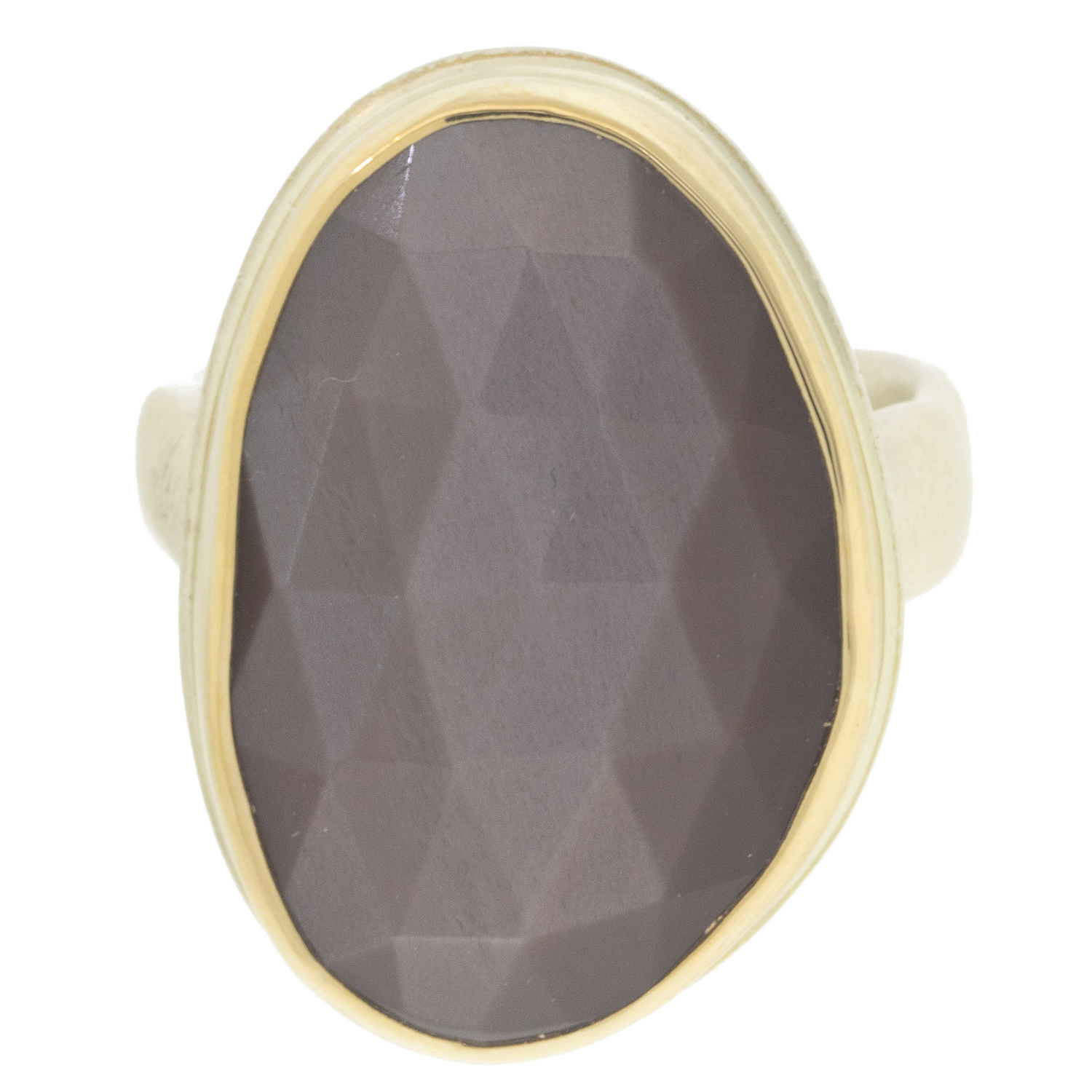 Jamie Joseph: Sterling & 14K Gold Ring w/ Vertical Asymmetrical Rose Cut CHOCOLATE MOONSTONE on Groovy Band size 7 1/2, 15/16" x 9/16"