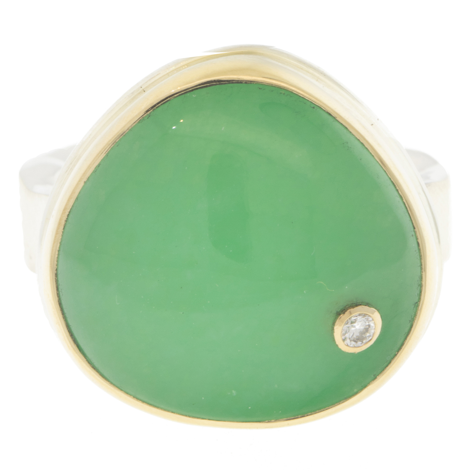 gold and silver ring with green quartz and diamond by jewelry designer Jamie Joseph