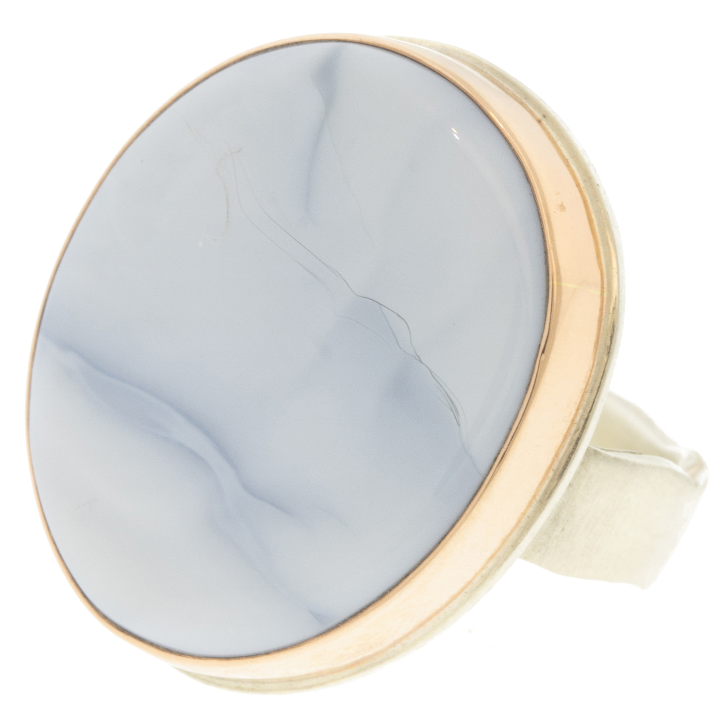 Jamie Joseph: INDIAN BLUE OPAL Sterling & 14K Rose Gold Ring w/ Vertical Oval on Wide Eroded Live Edge Band sz 8