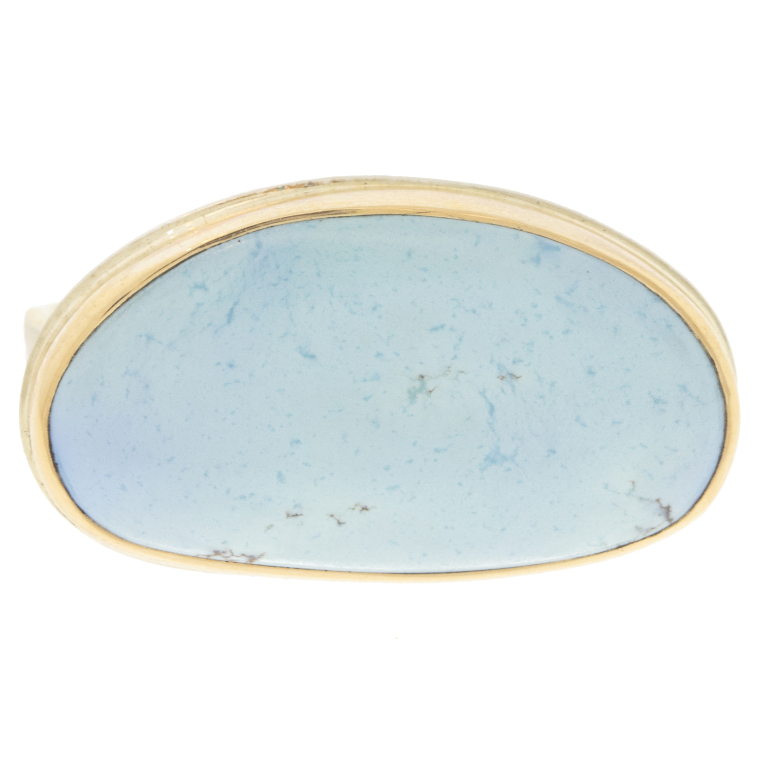 Jamie Joseph: Ring, Sterling & 14K Gold Ring w/ Asymmetrical KAZAKHSTANI TURQUOISE on Soft Live Edge Band 7/16" x 7/8" size 7 1/2