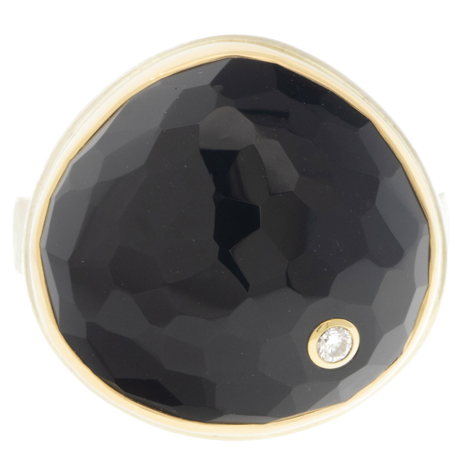 gold and silver ring with onyx and diamond by jewelry designer Jamie Joseph