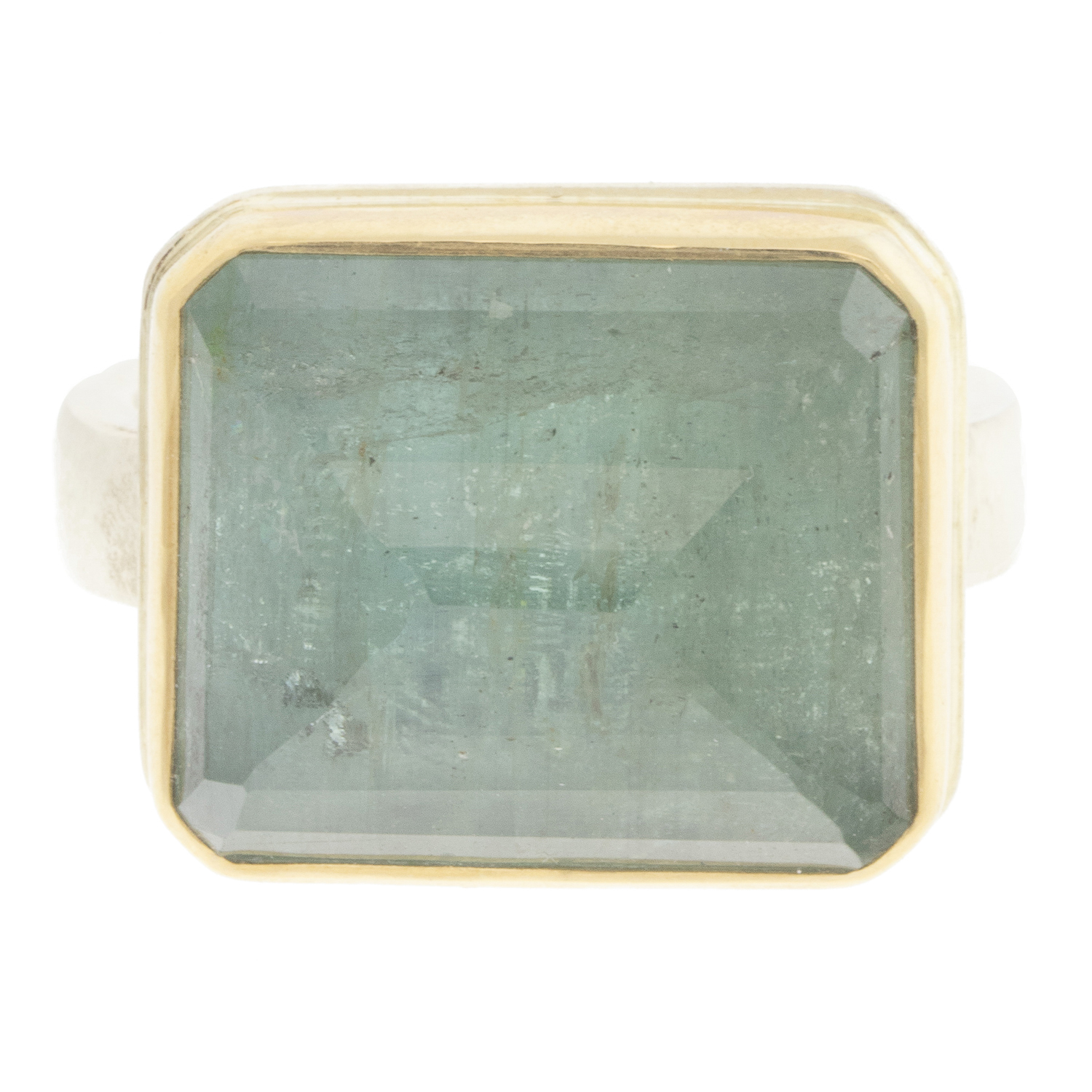 gold and silver ring with aquamarine by jewelry designer Jamie Joseph