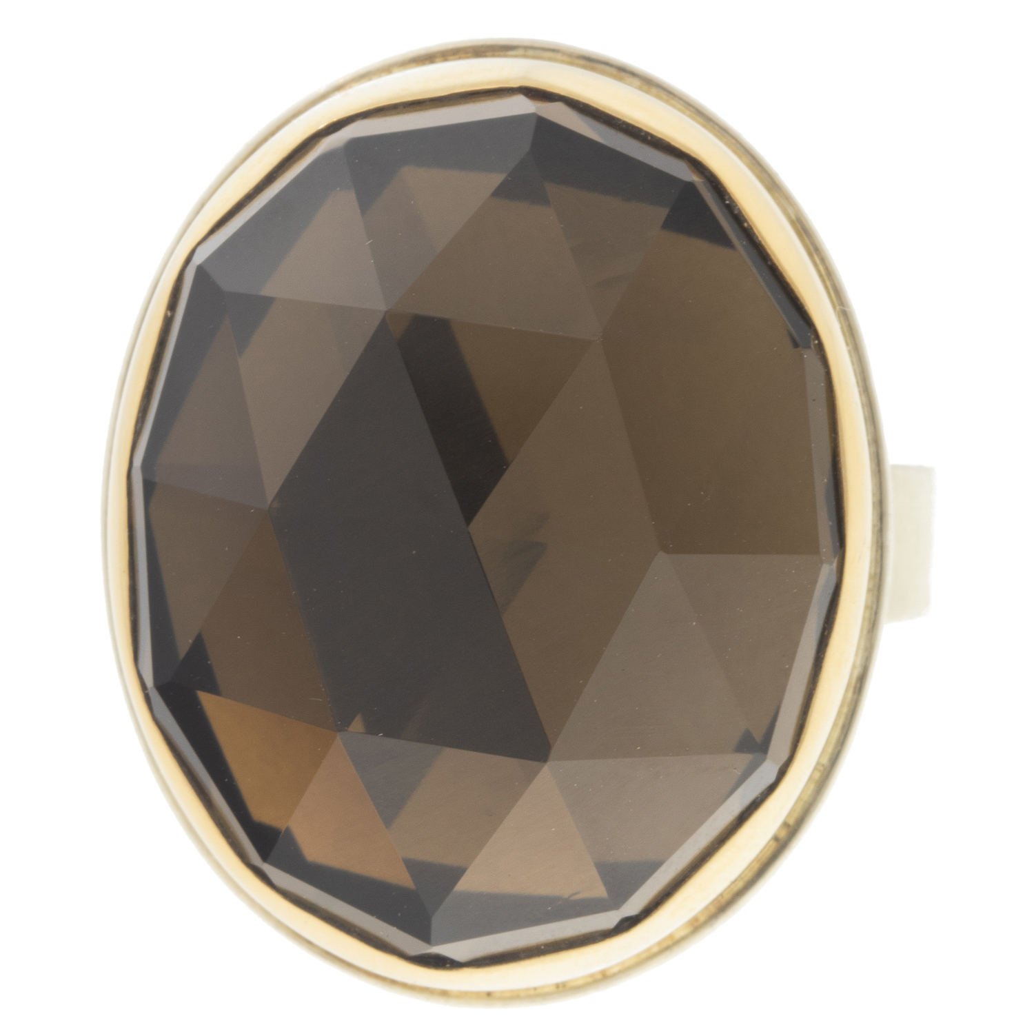 Jamie Joseph: Sterling & 14K Gold Ring w/ Vertical Oval Rose Cut SMOKY QUARTZ on Y Band sz 7
