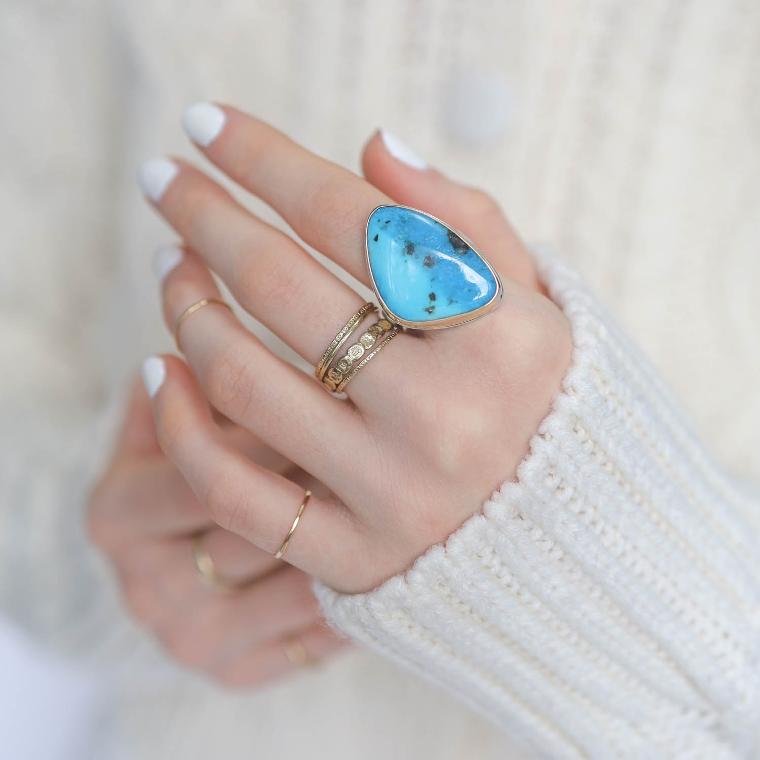 Jamie Joseph: SLEEPING BEAUTY TURQUOISE Sterling & 14K Gold Ring w/ Large Vertical Asymmetrical on Y Band sz 8