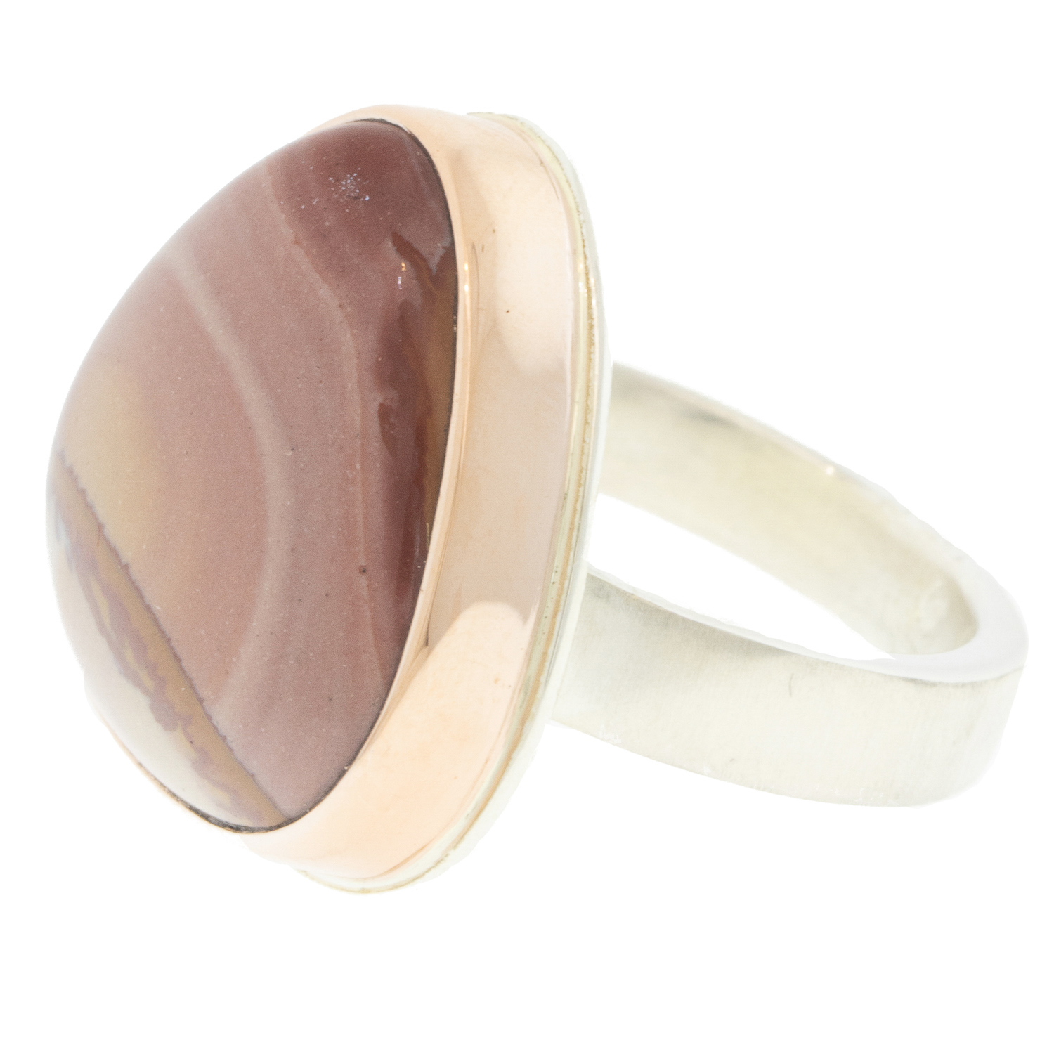 Jamie Joseph: Sterling & 14K Rose Gold Ring w/ Asymmetrical RED FALCON JASPER on Y Band size 7 3/4" x 3/4"