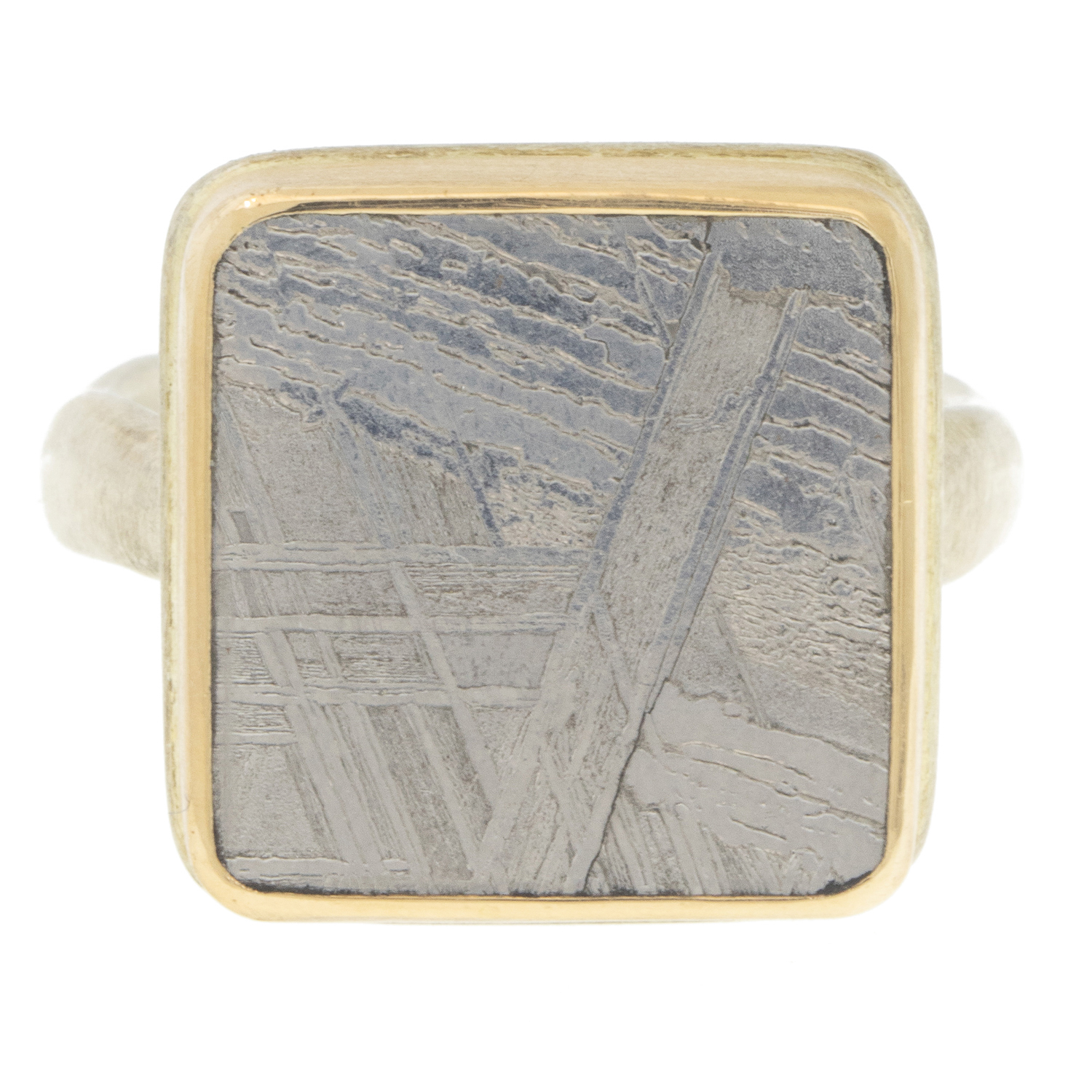 gold and silver ring with meteorite by jewelry designer Jamie Joseph