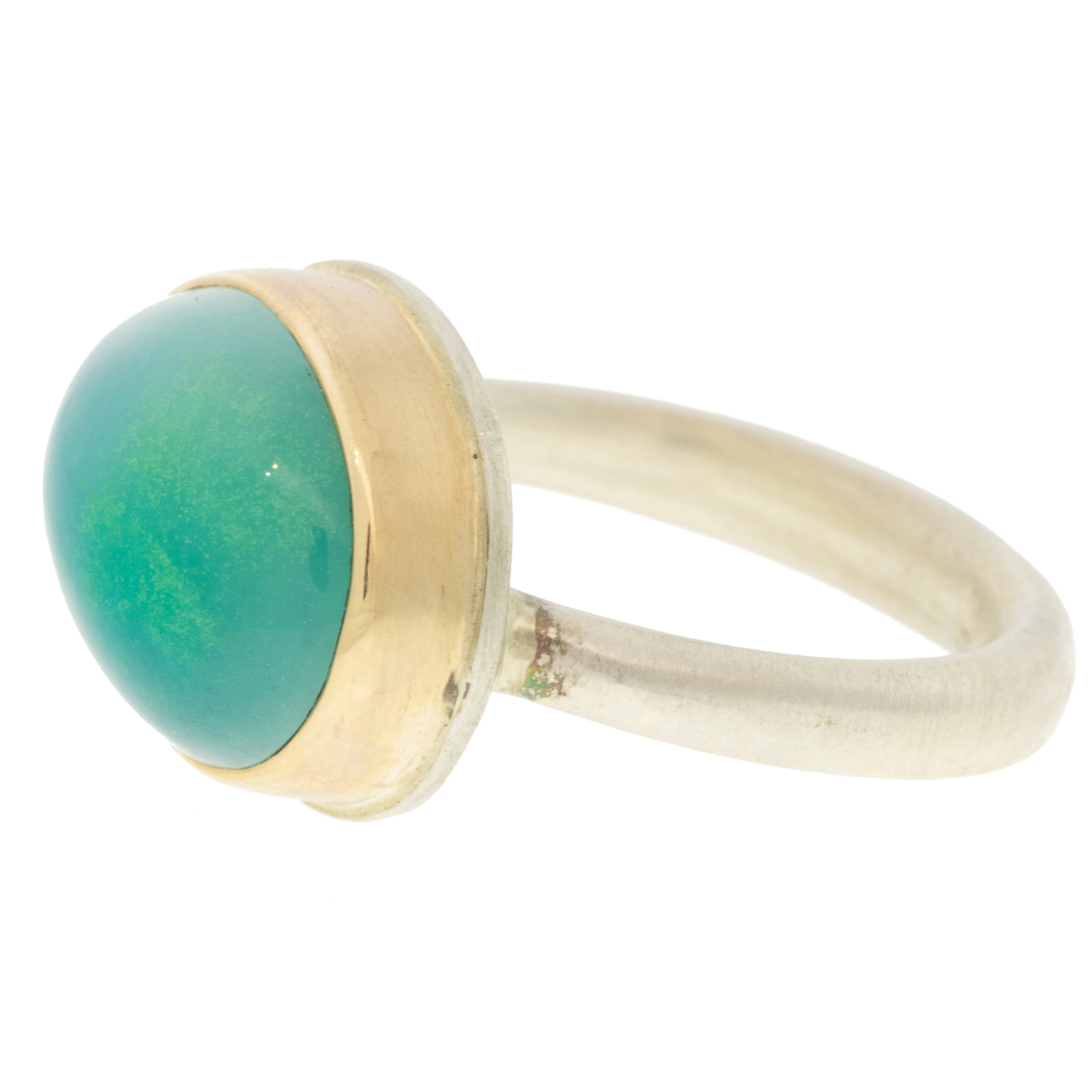 Jamie Joseph: Sterling & 14K Gold Ring w/ Oval Gem Silica ON Soft Live Edge Band