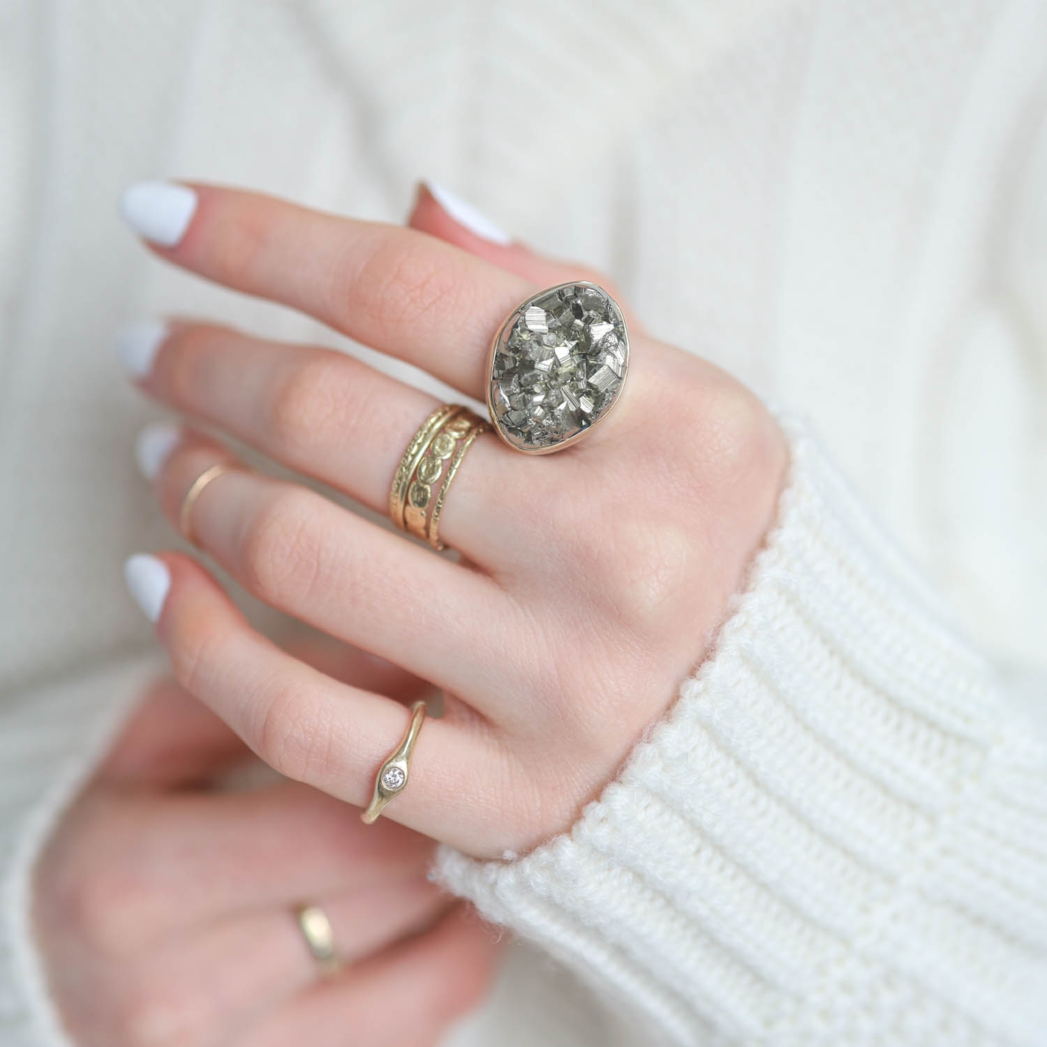 Jamie Joseph: Ring, Pyrite,14k gold and SS