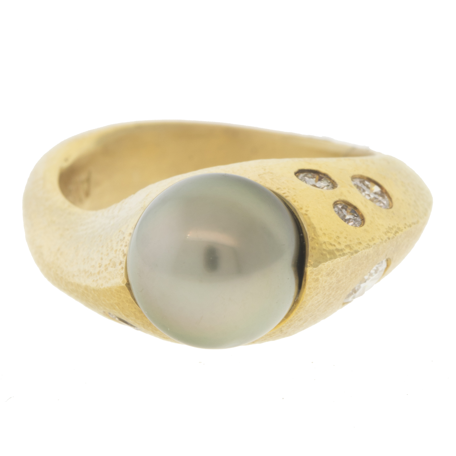 Alison Shiboski: Ring, Black Tahitian pearl, 5 diamonds, .40 TCW, 18K gold.