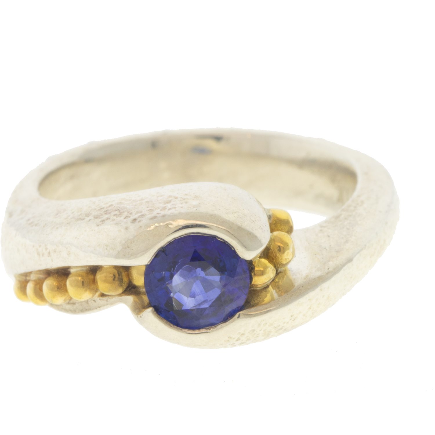 Alison Shiboski : Sterling silver & 18k ring ,Sapphire 0.78ct,Semi swirl ring
