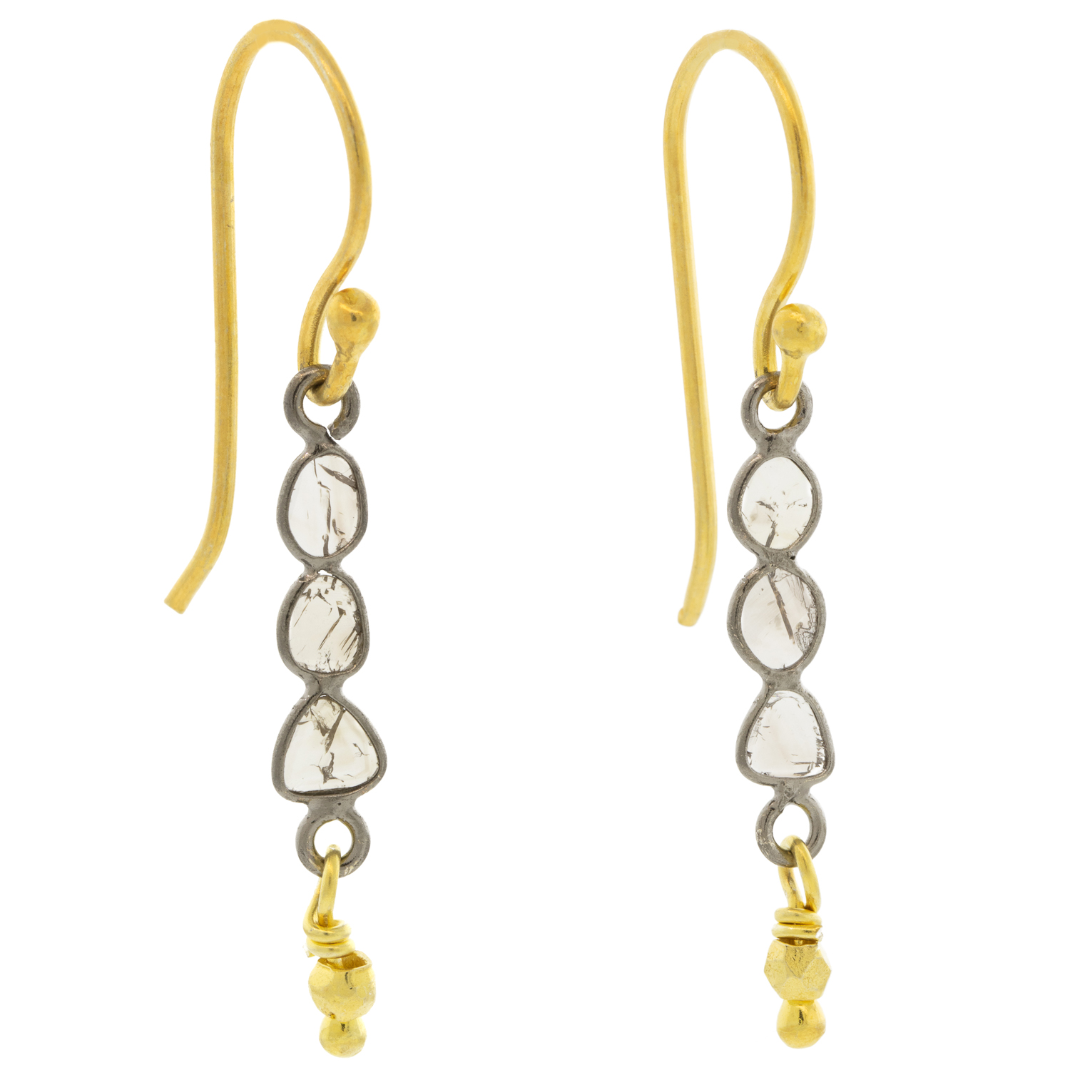 Robindira Unsworth: Fashion earring, 14K gold vermeil, diamond slice,3 diamonds