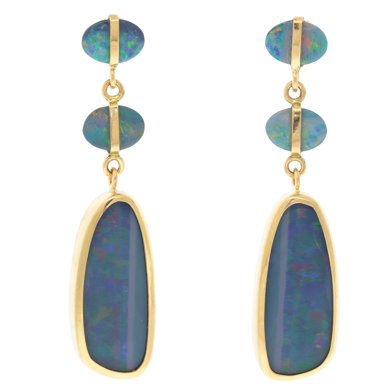 Melissa Joy Manning: one of a kind 14k Australian Opal triple drop earrings