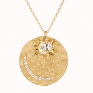 Celine Daoust : Necklace, Sun & Moon Medal With Sapphire Star Necklace, 18" chain