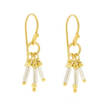 Robindira Unsworth: Earrings,triple stick dangles, 14K gold vermeil,Silver