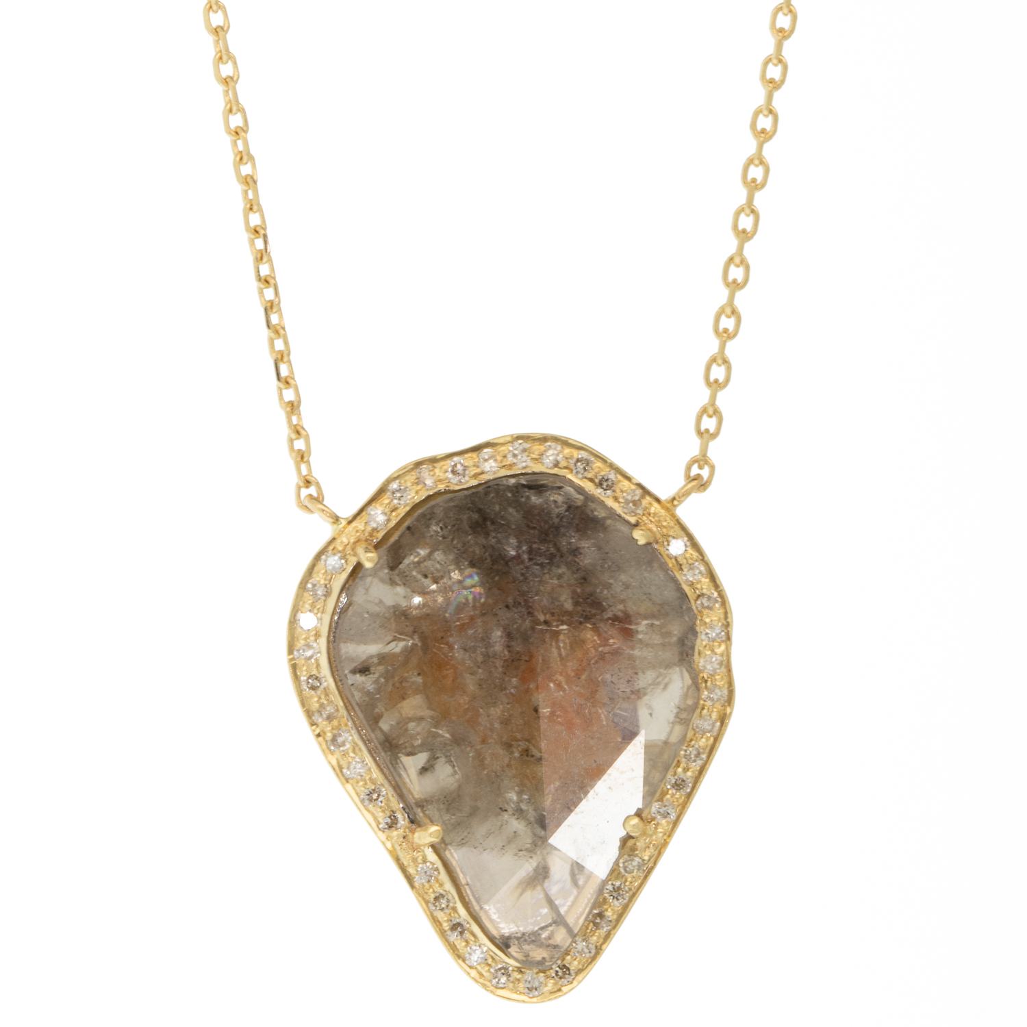 Celine Daoust : Necklace, STELLA 40cm Diamond slice surrounded by diamonds ,14k Yellow gold