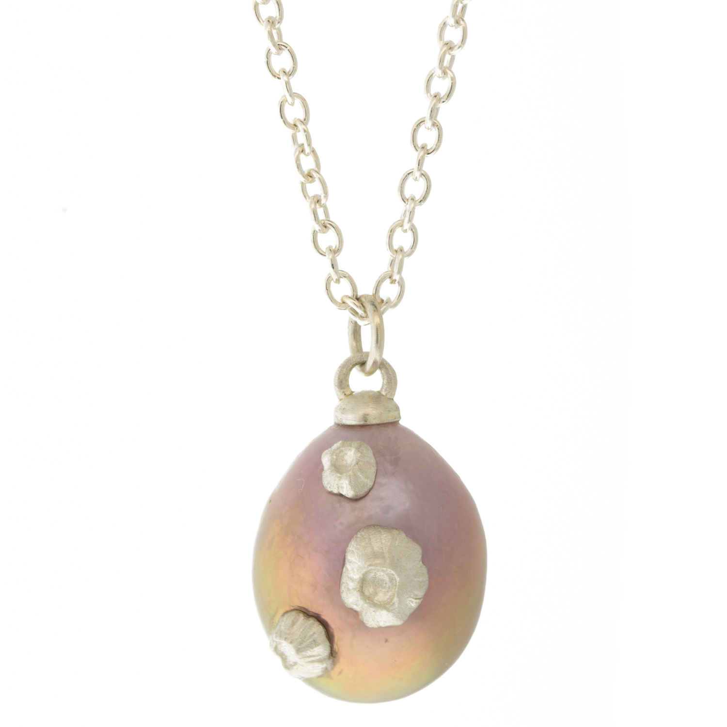 Hannah Blount: Moonbeam Pearl Ruthie B. Necklace with Barnacles × 1 Pink Freshwater Pearl + Bright Sterling SIlver + 18"