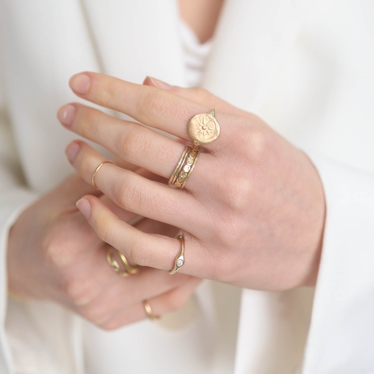 Robin Haley: Ring, Gratitude Star, Size 6, Diamonds, 14K Gold.
