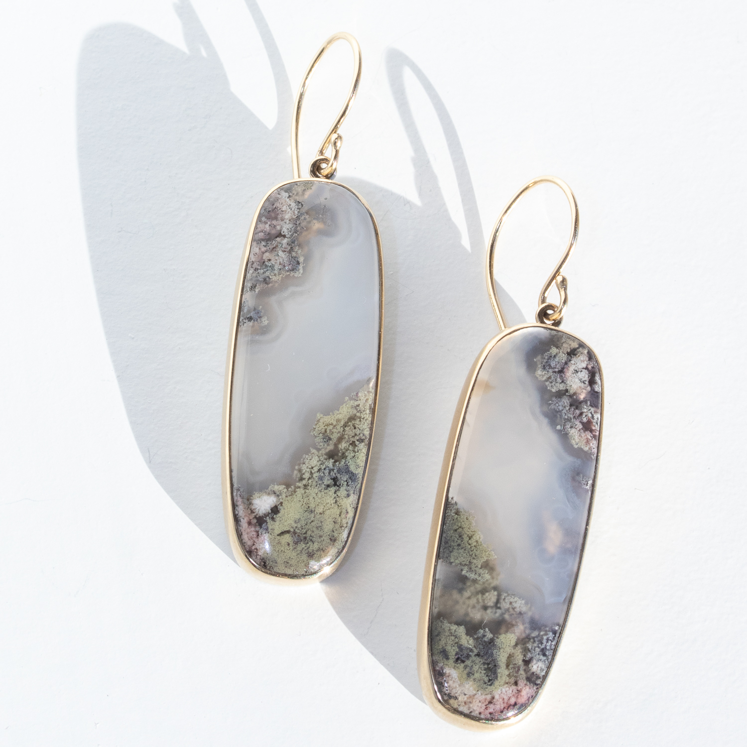 Jamie Joseph Trunk Show: Sterling & 14K Gold Earrings w/ Large Oval MOSS AGATE in Sterling Backed Gold Bezel