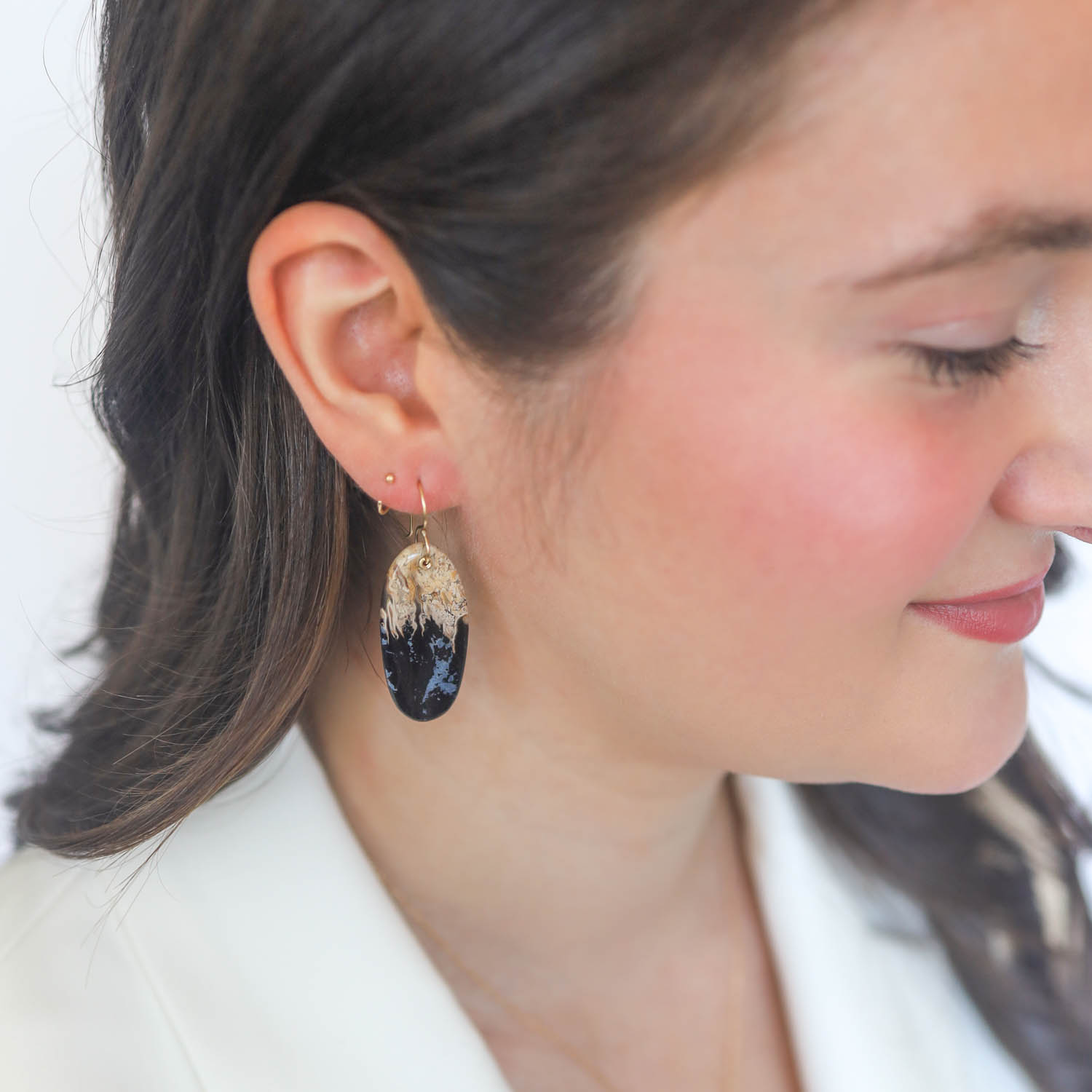 Jamie Joseph Trunk Show: 14K Gold Earrings w/ Drilled & Sleeved Large Oval FOSSILIZED PALM WOOD