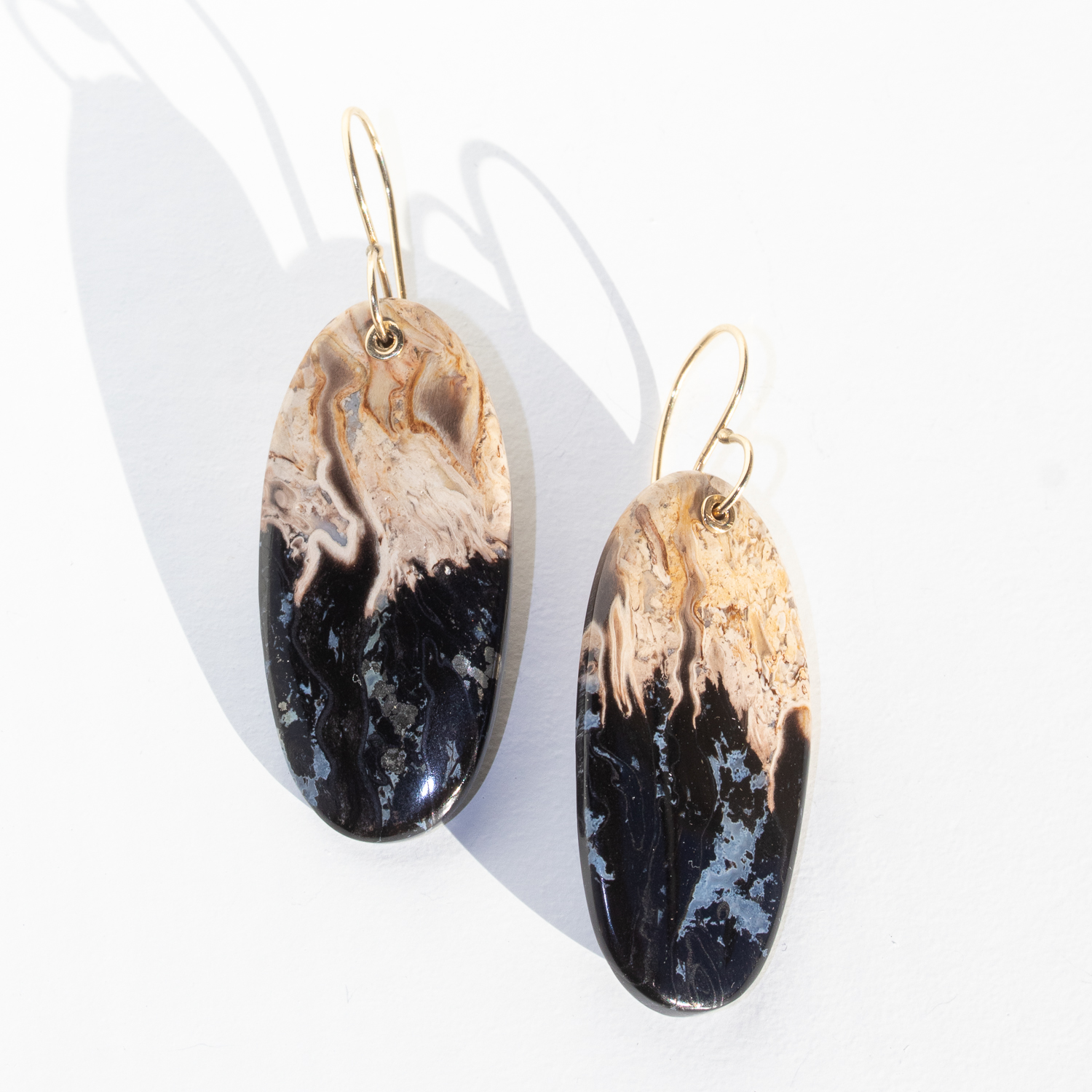 Jamie Joseph Trunk Show: 14K Gold Earrings w/ Drilled & Sleeved Large Oval FOSSILIZED PALM WOOD