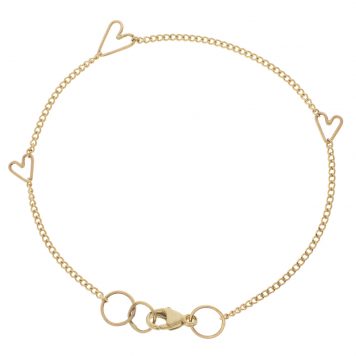 Jane Hollinger: 6 & 3/4 14k Gold Assymetrical Bracelet w/ 3 Mixed Size Hearts