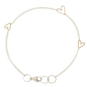 Jane Hollinger: Sterling Silver asymmetrical Bracelet w 3 14k Hearts