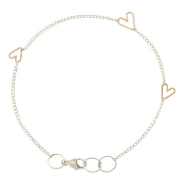 Jane Hollinger: Sterling Silver asymmetrical Bracelet w 3 14k Hearts