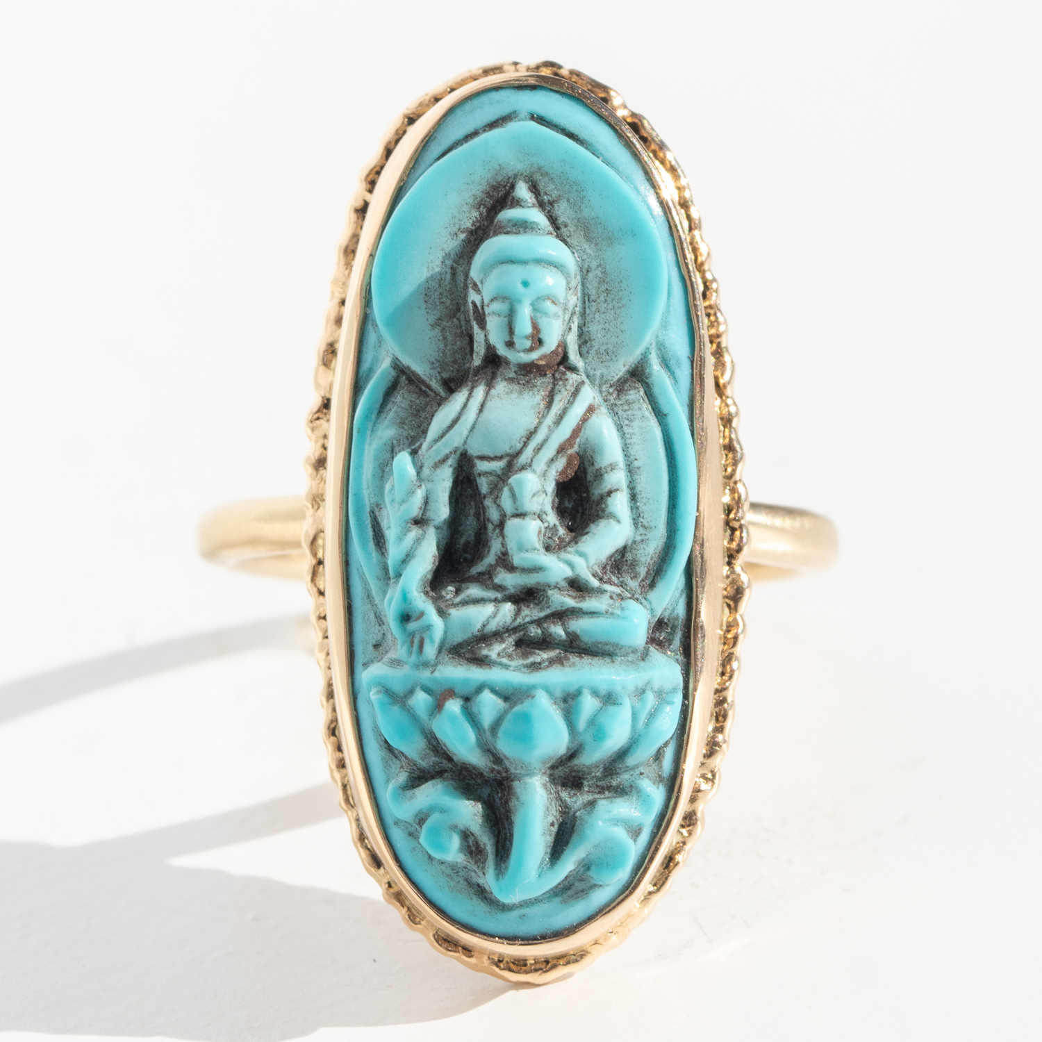 Jamie Joseph Trunk Show:GOLD RING 183, CARVED SLEEPING BEAUTY TURQUOISE RING