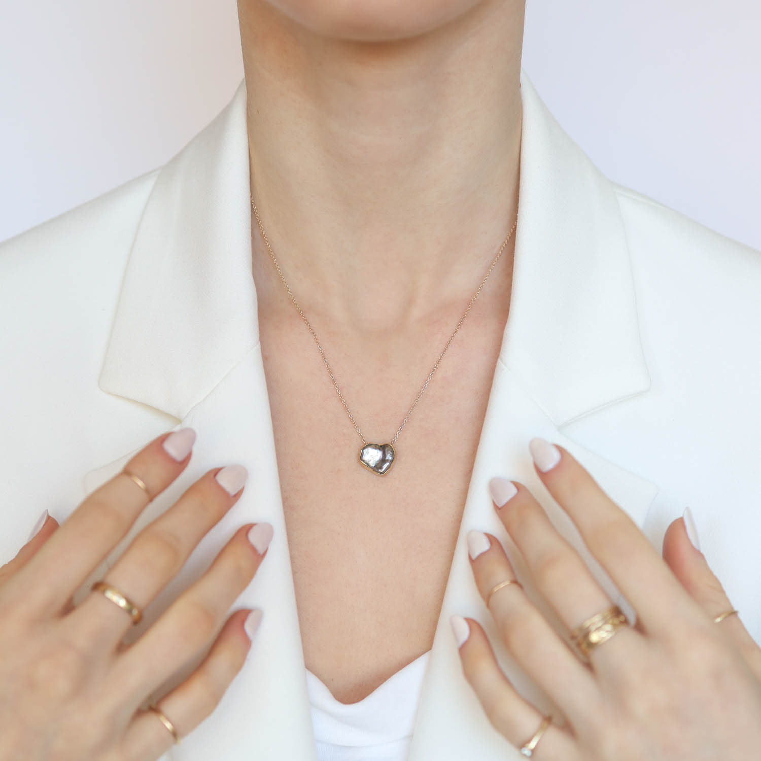 Jamie Joseph Trunk Show: Sterling & 14K Gold Chain Necklace w/ Asymmetrical KESHI TAHITIAN PEARL in Sterling Backed Gold Bezel (17.5")