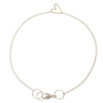 Jane Hollinger: 7" Sterling Silver Medium 14k Gold Wire Heart Bracelet
