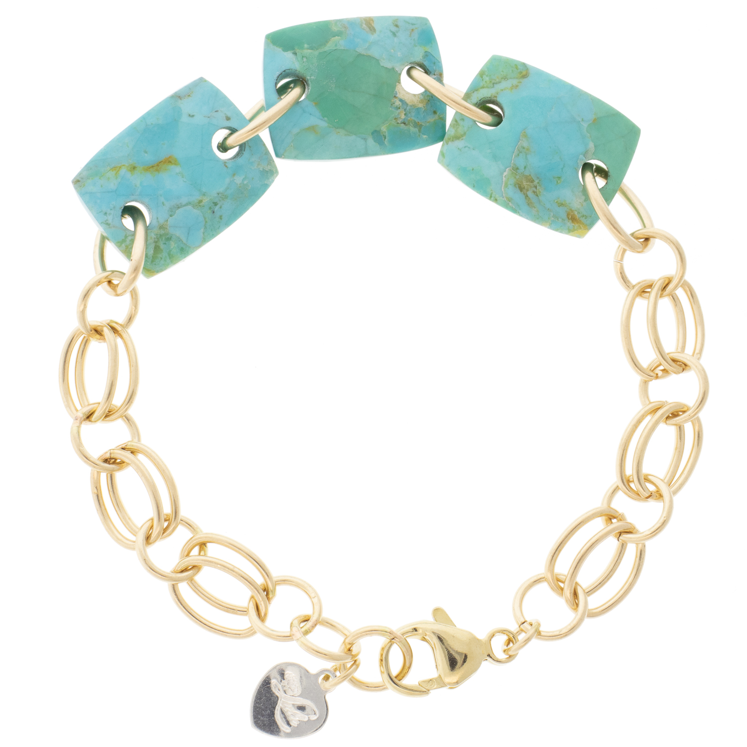 LuLu: Monroe Bracelet- Large, 14K Gold fill, Turquoise, measures 7", measures 9/16" at widest point