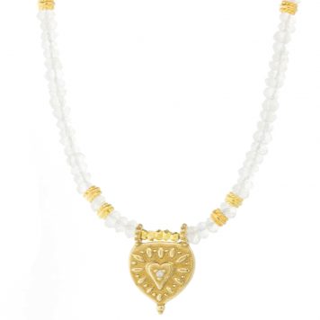 LuLu: Belle Necklace Moonstone, Adjustable chain measures 16" and 18", Pendant measures 5/8" x 7/16"