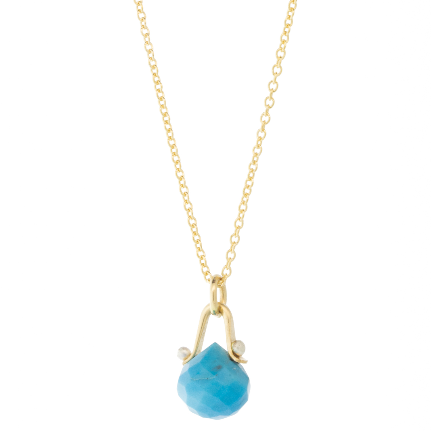 LuLu: Quincy Turquoise Necklace, Gold Fill, Adjustable chain measures 16" and 18", Pendant measures 9/16" x 6/16" including bail