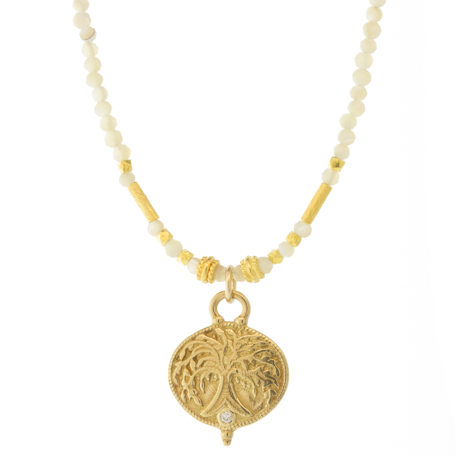 LuLu: RAINA Necklace Mother of Pearl/ Gaia, Adjustable chain measures 17"-19", Pendant measures