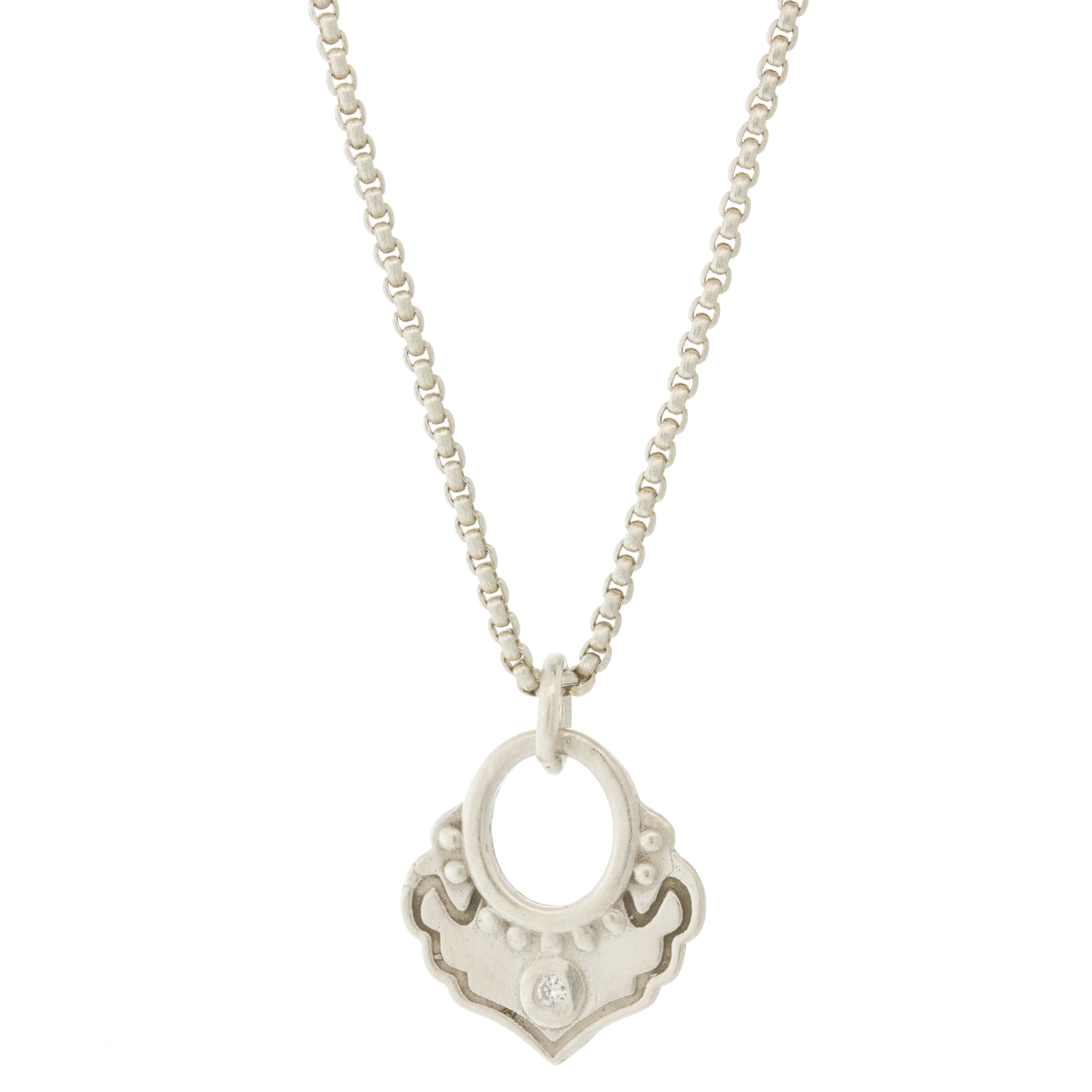 Lulu: Karma necklace, "thoughtful action" Antique Sterling Silver with diamond