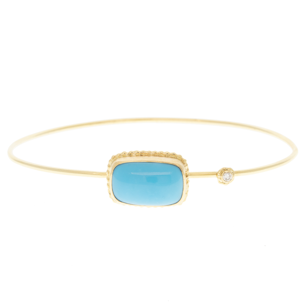 gold bracelet with turquoise and diamond by jewelry designer Jamie Joseph
