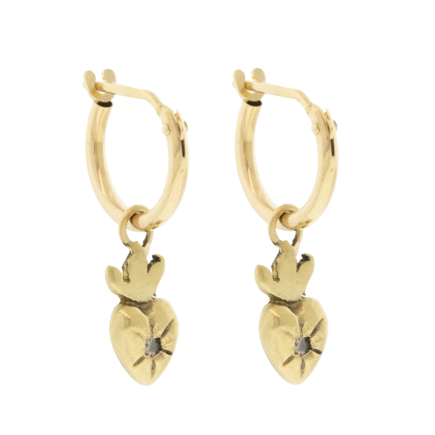 Acanthus : Sacred Heart Huggie Earrings,14K Yellow gold