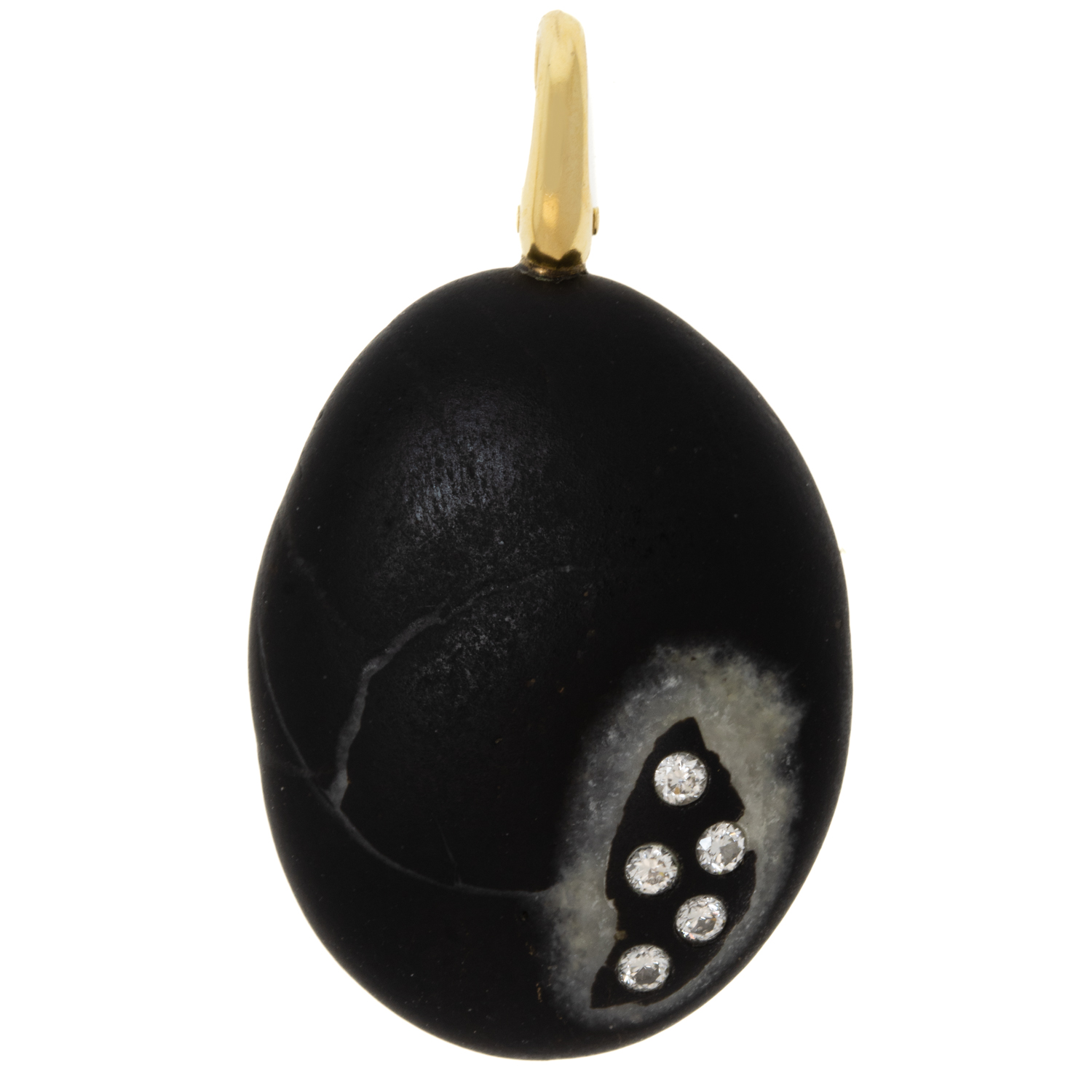 CVC Stones : Charm, One of a kind, Oval Black Stone, Seven .105ct Small Round Diamonds, Angolo